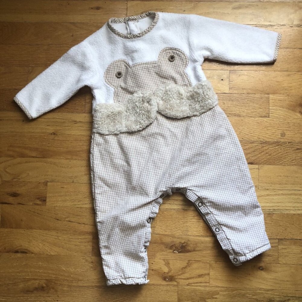 Cachcach 18M Sherpa gingham frog Romper